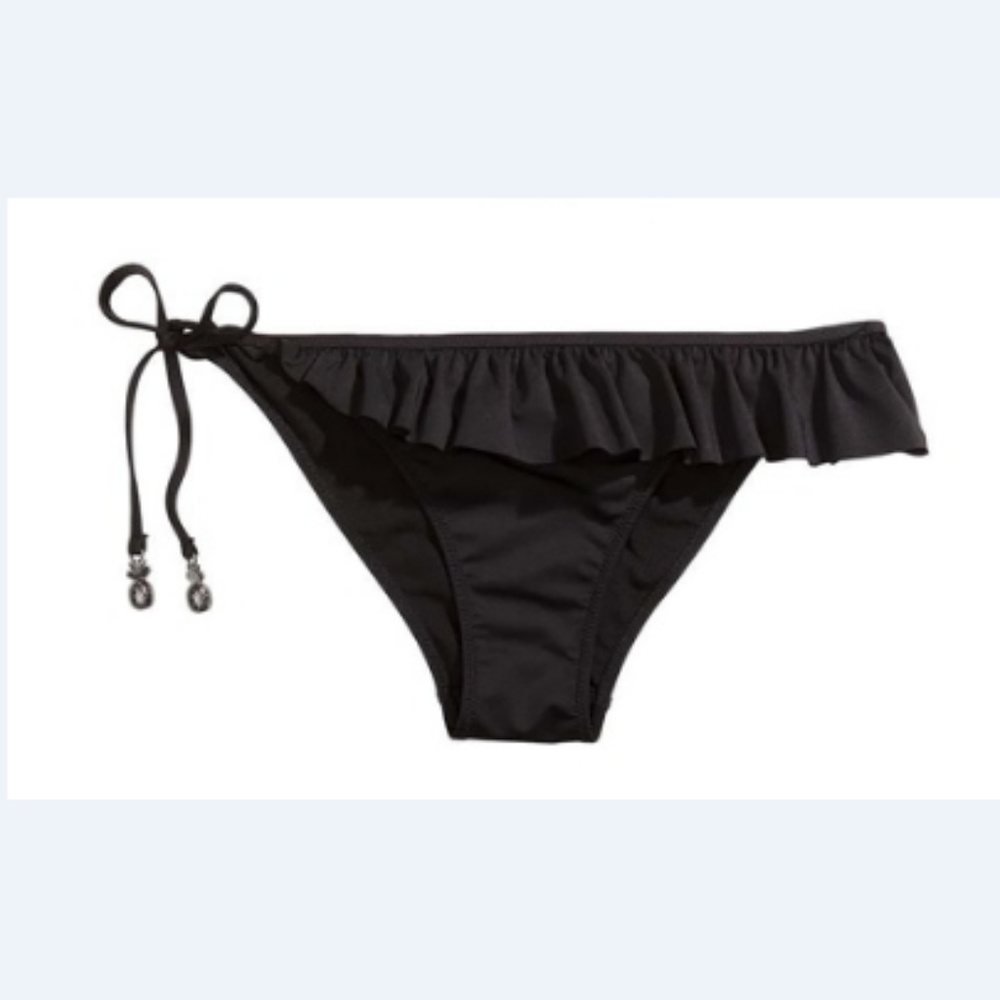 Black Cheeky Ruffle Trim Bikini Bottom
